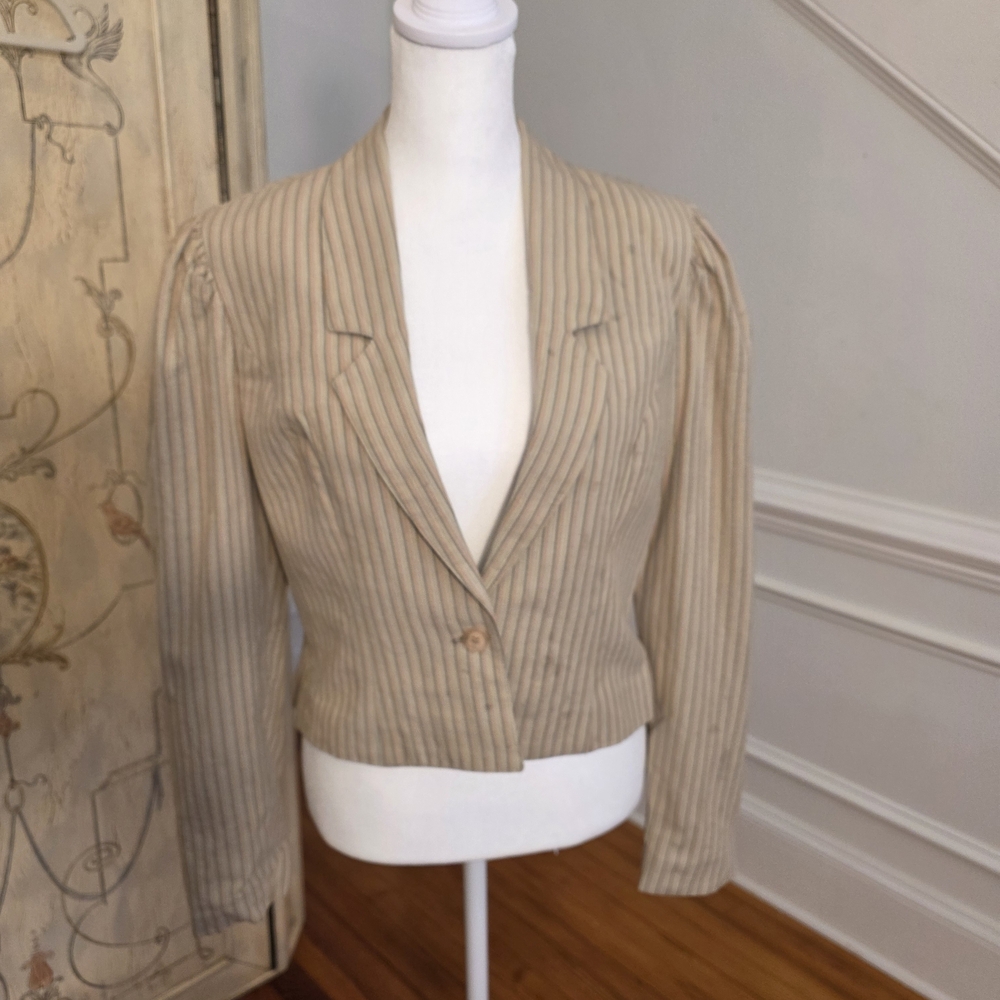 Elegant Striped Beige Women's Blazer